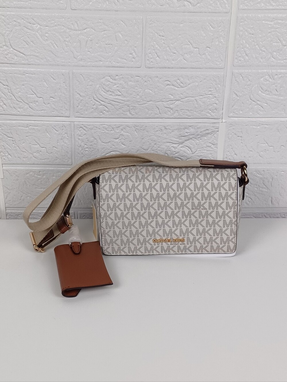 Michael Kors Vincent Vanilla Small Signature Logo Crossbody Bag